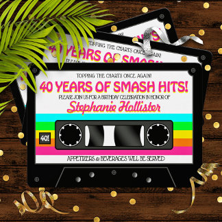 80's Retro Neon Label Cassette Birthday Party Invitation