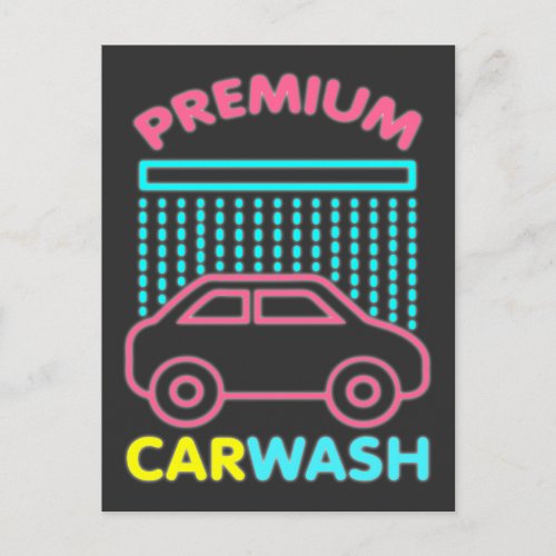 80s retro neon premium car wash car postcard