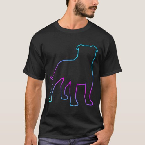 80s Retro Neon Sign Pit Bull Dog T_Shirt