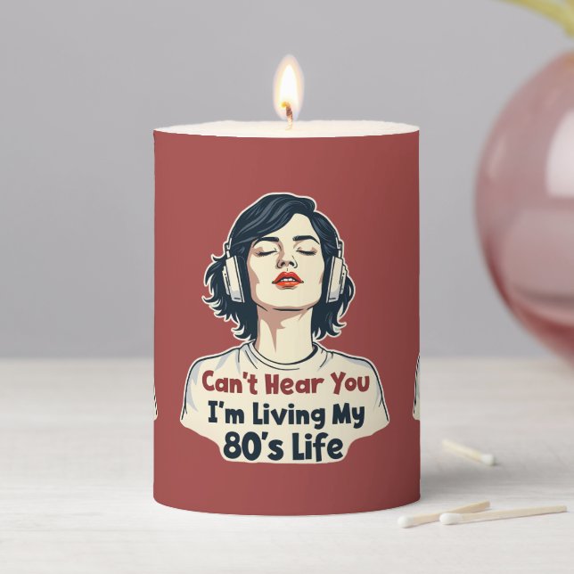 80s Retro Nostalgic Music Lover Throwback Design Pillar Candle (In Situ)