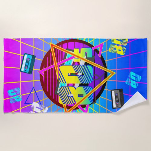 80s RETRO OLD SCHOOL CASSETTE TAPE   Beach Towel