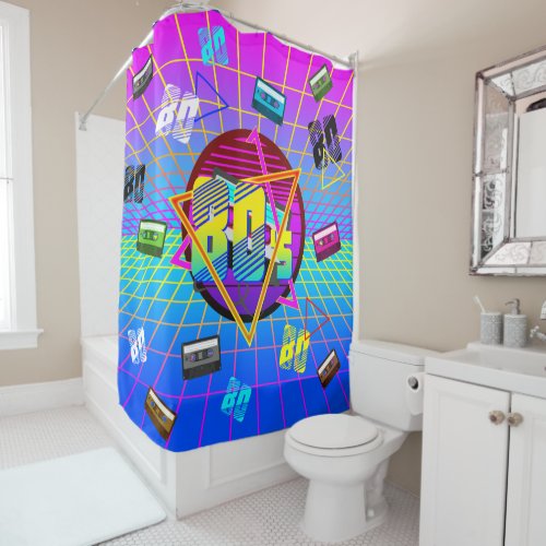 80s RETRO OLD SCHOOL CASSETTE TAPE  Shower Curtain