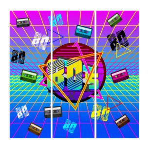 80's RETRO OLD SCHOOL CASSETTE TAPE  Triptych