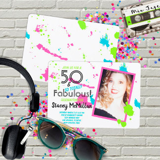 80s Retro Paint Splatter 50 and Fabulous Birthday Invitation