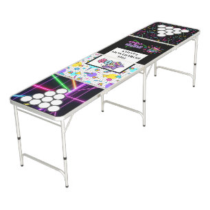 80s Retro Party Neon Vibes Custom Family Name Beer Pong Table