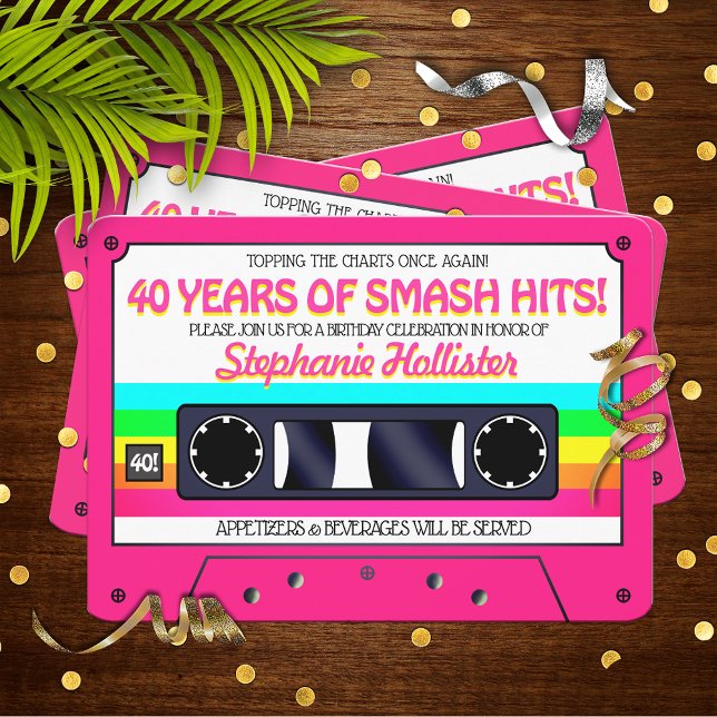 80's Retro Pink Neon Label Cassette Birthday Party Invitation (Creator Uploaded)