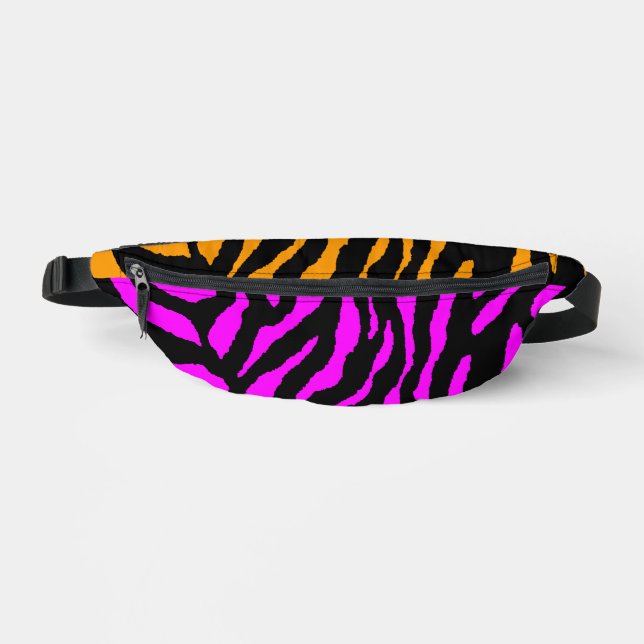 80s RETRO PINK ORANGE TIGER STRIPES FANNY PACK (Front)