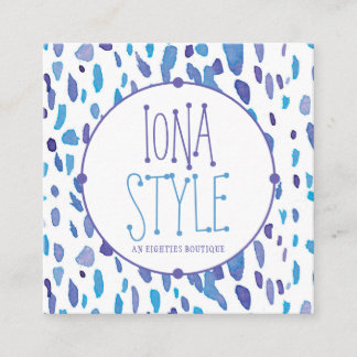 80s Retro Purple and Blue Spots Square Business Card