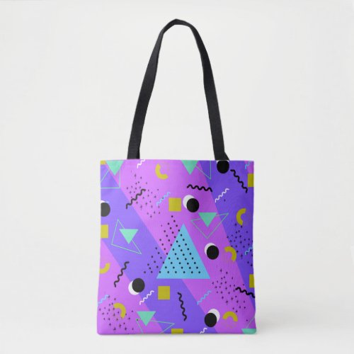 80s Retro Purple Blue Memphis Style Tote Bag