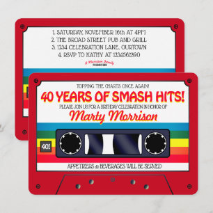 80's Retro Red Cassette Birthday Party Invitation