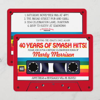 80's Retro Red Cassette Birthday Party Invitation