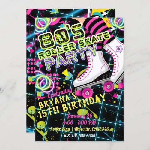 80s Retro Roller Skating Skate Birthday Party Invitation