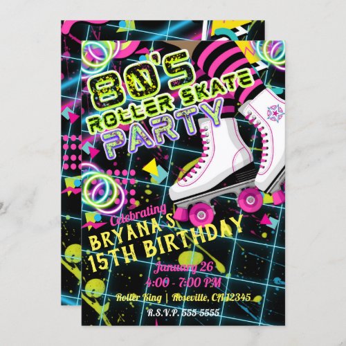 80s Retro Roller Skating Skate Birthday Party Invitation