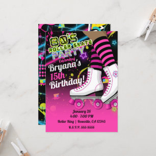 80's Retro Roller Skating Skate Dark Skin Party Invitation