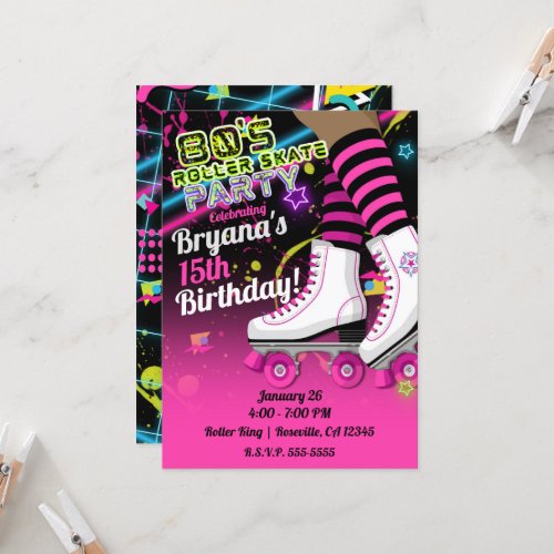 80s Retro Roller Skating Skate Dark Skin Party  Invitation