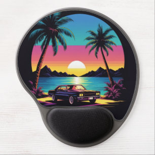 80s Retro Style Sunset with Car Gel Mouse Pad