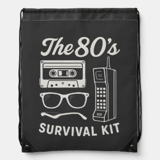 80s Retro Survival Kit Nostalgia Aesthetic Design Drawstring Bag