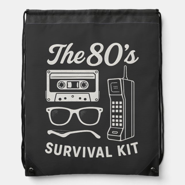 80s Retro Survival Kit Nostalgia Aesthetic Design Drawstring Bag (Front)
