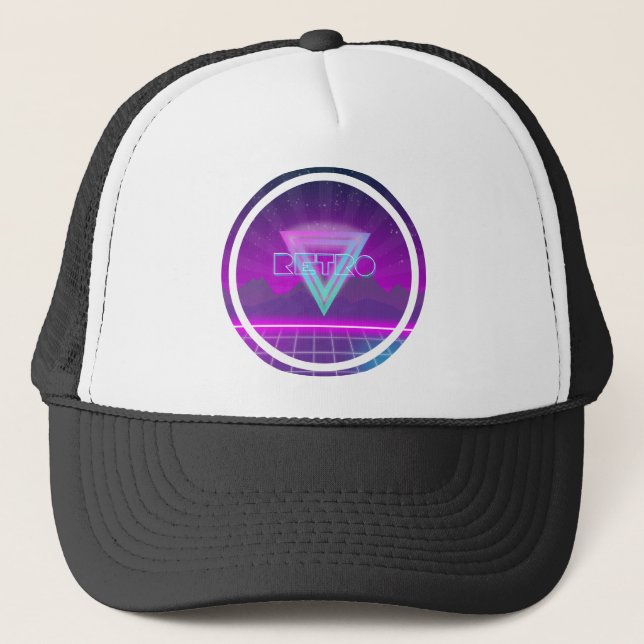 80s Retro Synthwave Grid Trucker Hat (Front)
