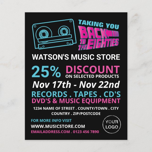 80's Retro Tape, Music Store Advertising Flyer (Front)