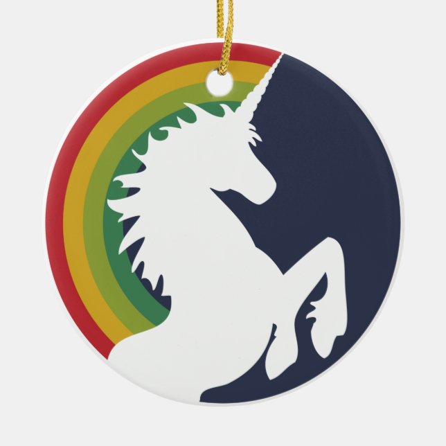 80's Retro Unicorn and Rainbow Ornament (Front)