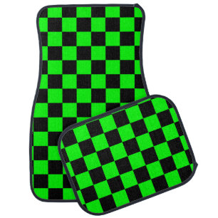 80s RETRO VINTAGE CHECKERBOARD GREEN CAR MATS