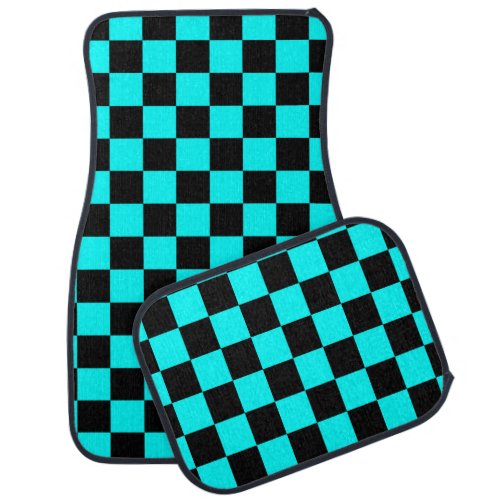 80s RETRO VINTAGE CHECKERBOARD TEAL CAR MATS