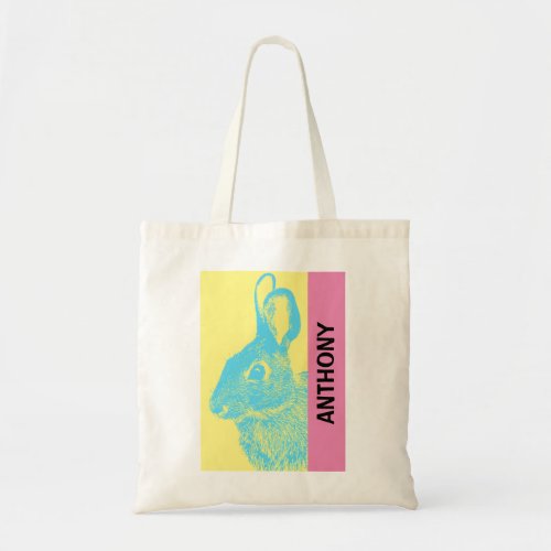 80s Retro Vintage Easter Bunny Tote Bag with Name