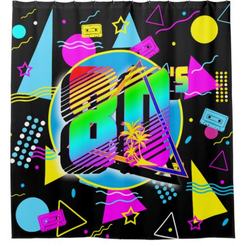 80S RETRO VINTAGE OLD SCHOOL STYLE SHOWER CURTAIN