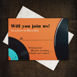 80s Retro Vinyl Record Wedding RSVP Card