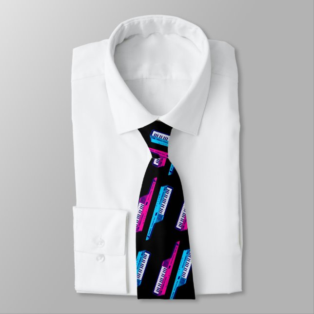 80s RETROWAVE SYNTHWAVE KEYTAR SYNTHESIZER Neck Tie (Tied)