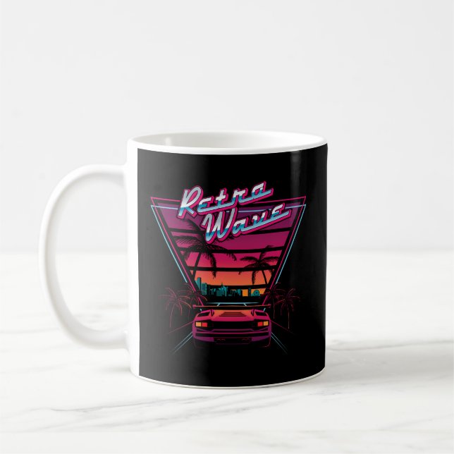 80S Retrowave Synthwave Love Wave Miami Beach Coffee Mug (Left)