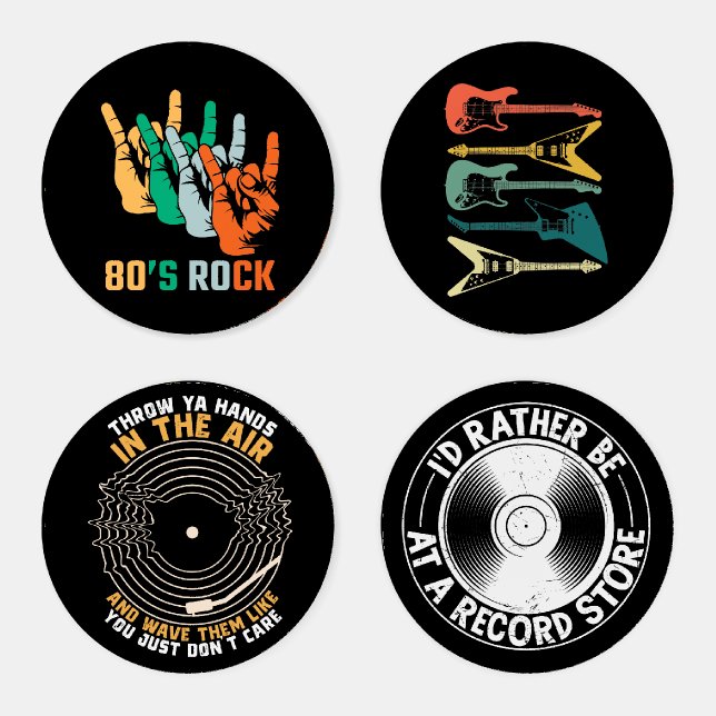 80s rock and roll music vinyl records turntable coaster set (Set)