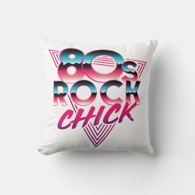 80s Rock Chick 1980s Music Lover Throw Pillow (Front)