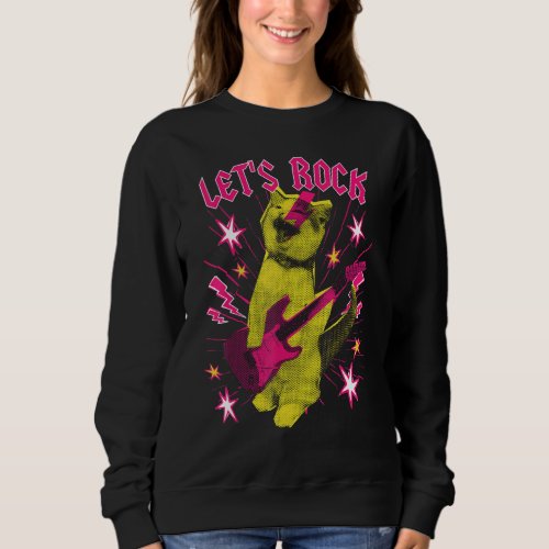 80s Rock N Roll Girl Cat Lets Rock Sweatshirt