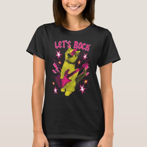 80s Rock N Roll Girl Cat Lets Rock T_Shirt