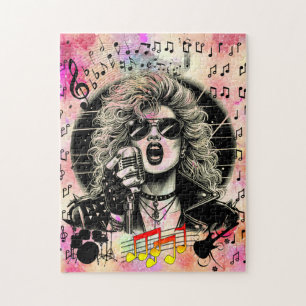 80s Rocker chick female singer ink illustration Jigsaw Puzzle