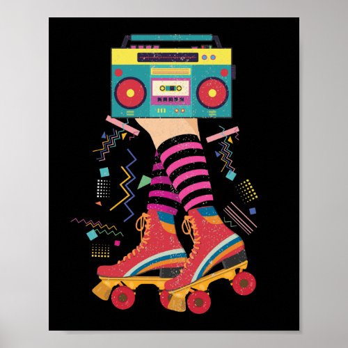 80s Rollerskates Vintage Roller Skating Disco Girl Poster
