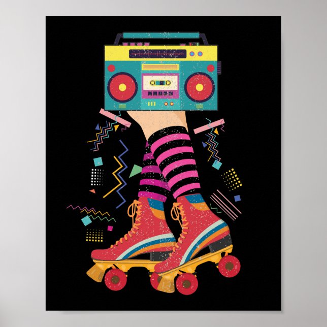 80s Rollerskates Vintage Roller Skating Disco Girl Poster (Front)