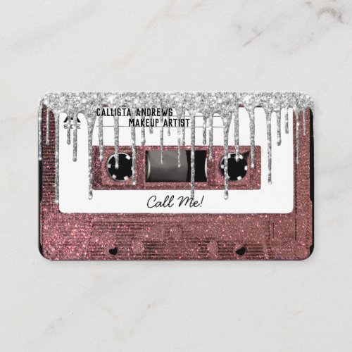 80s Rose Gold Glitter Drip Cassette Tape Mixtape Business Card