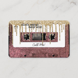 80's Rose Gold Glitter Drip Cassette Tape Mixtape Business Card