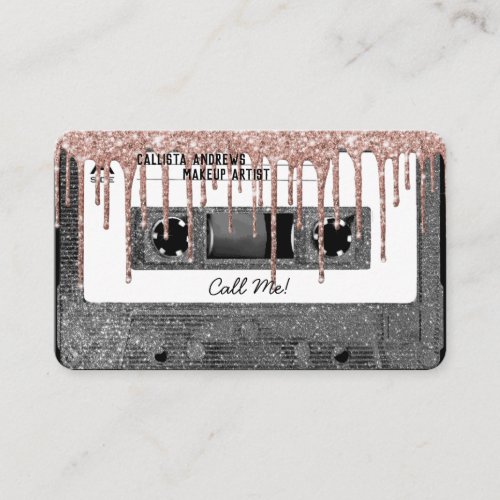 80s Silver Glitter Drip Cassette Tape Mixtape Business Card
