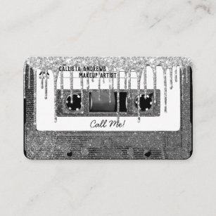 80's Silver Glitter Drip Cassette Tape Mixtape Business Card