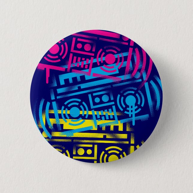 80's Stenciled Boomboxes Pinback Button (Front)
