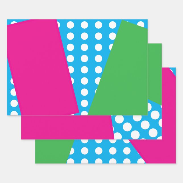 80s style bold shapes and colors wrapping paper sheets (Set)
