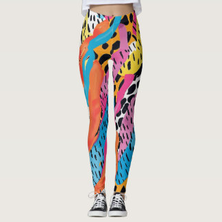 80s style bright colors Leggings for her