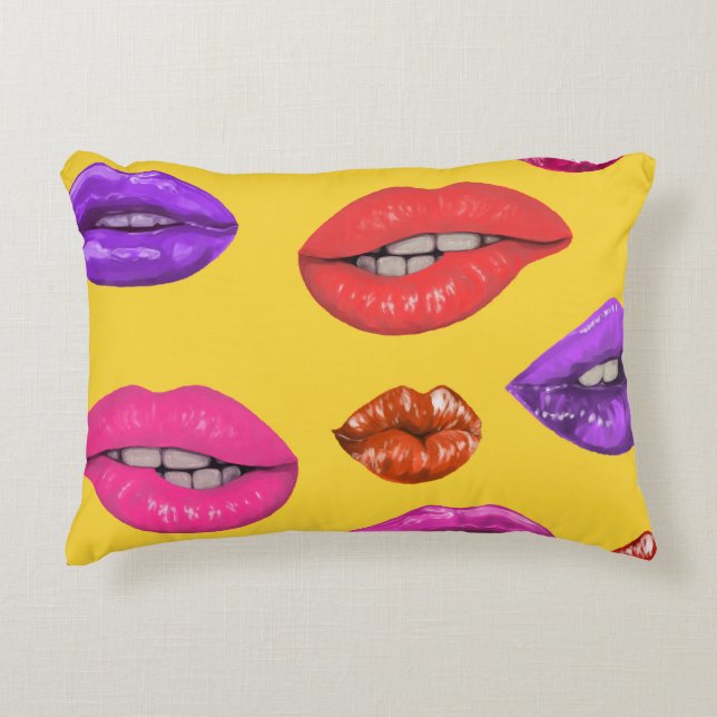 80's style: colorful lips pattern. accent pillow (Front)