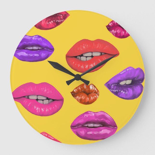 80's style: colorful lips pattern. large clock (Front)