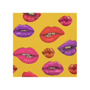 80's style: colorful lips pattern. wood wall art