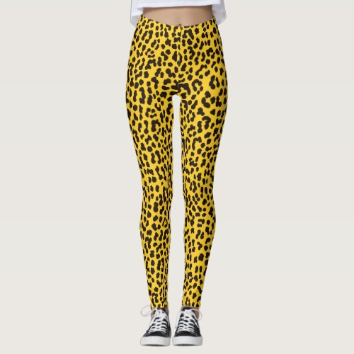 80s Style Neon Yellow Leopard Print Leggings